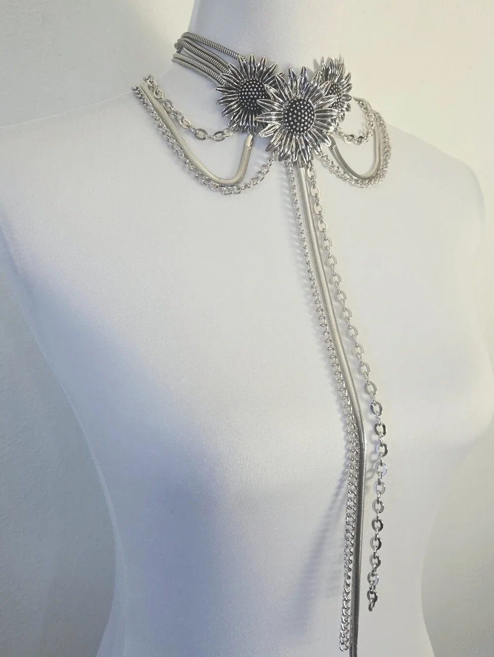 Silver Floral Statement Lariat Necklace - Picture 6 of 7